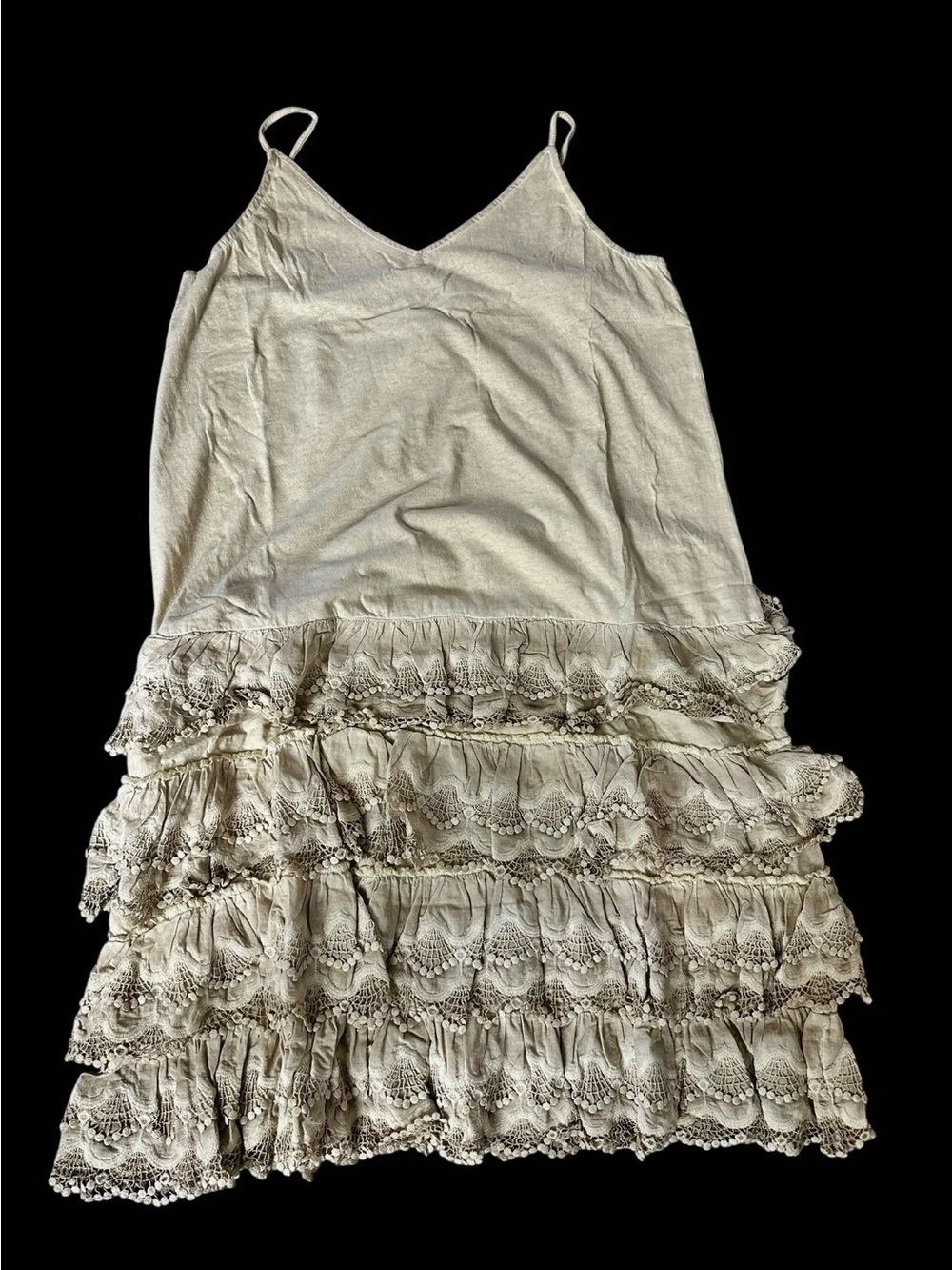 Cream Lace Tiered Sundress with Spaghetti Straps